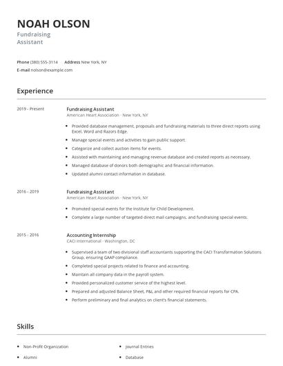 Fundraising Assistant Resume