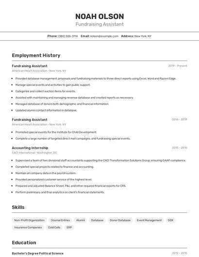 Fundraising Assistant Resume
