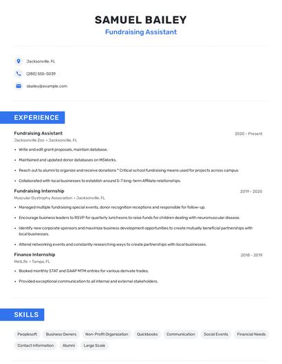 Fundraising Assistant Resume