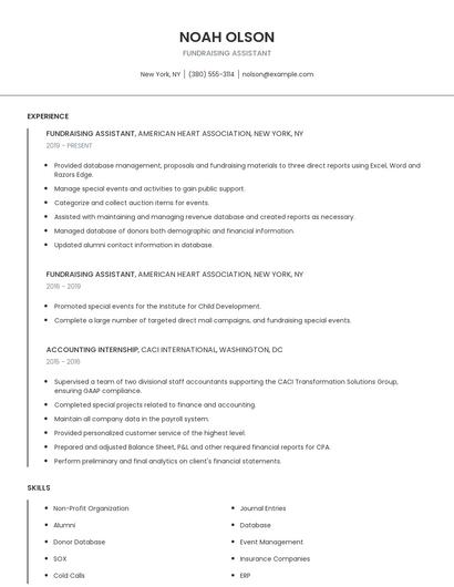 Fundraising Assistant Resume