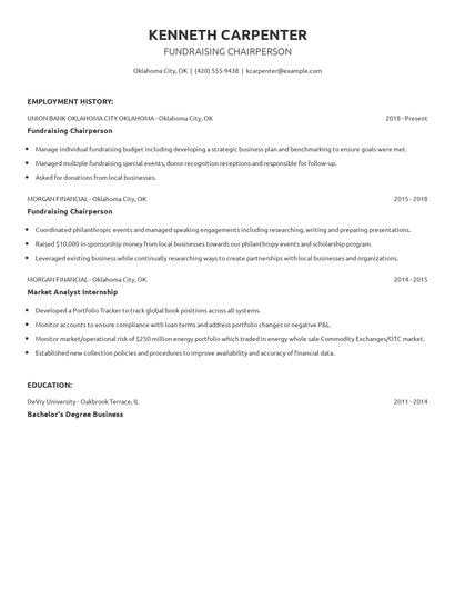 Fundraising Chairperson Resume