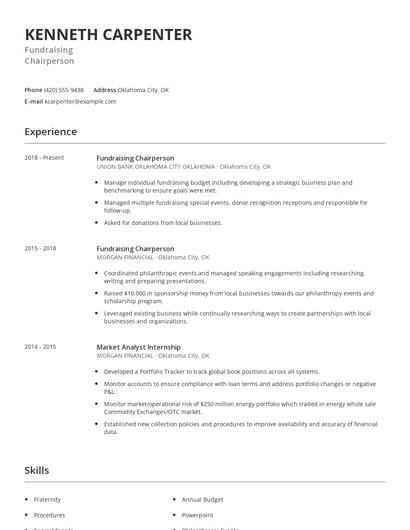 Fundraising Chairperson Resume