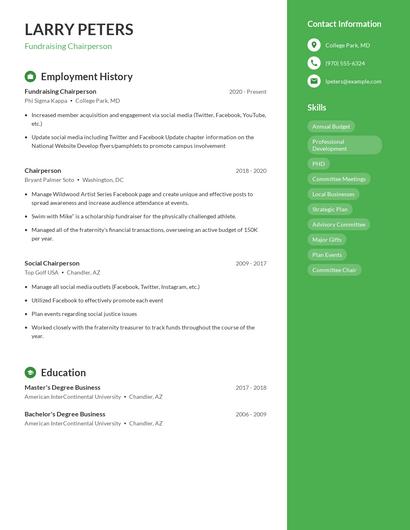 Fundraising Chairperson Resume