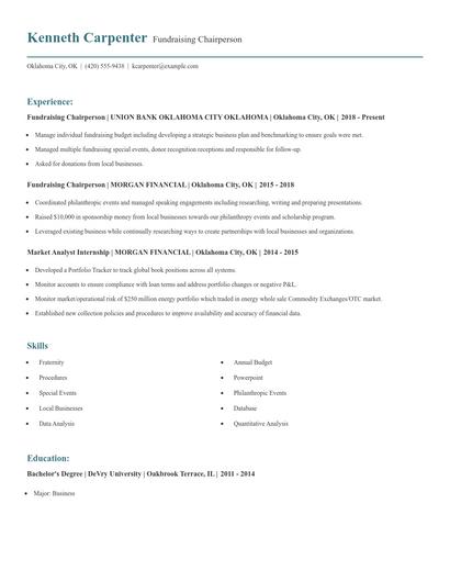Fundraising Chairperson Resume