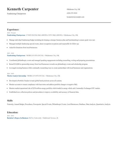 Fundraising Chairperson Resume