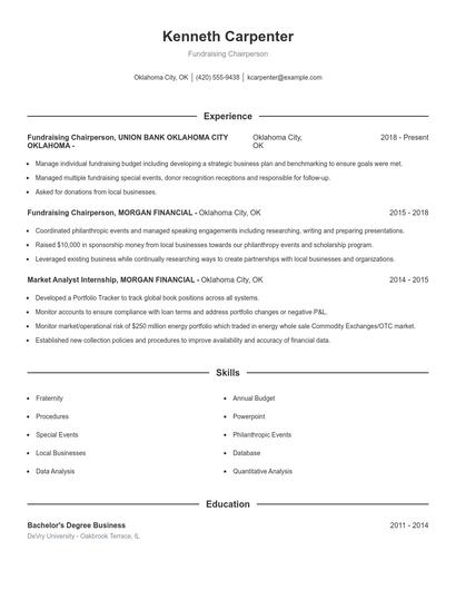 Fundraising Chairperson Resume