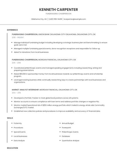 Fundraising Chairperson Resume
