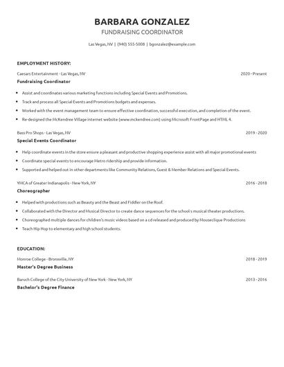 Fundraising Coordinator Resume