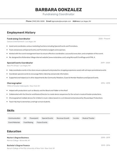 Fundraising Coordinator Resume