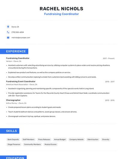 Fundraising Coordinator Resume
