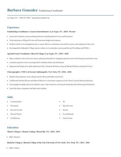 Fundraising Coordinator Resume