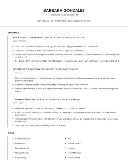 Fundraising Coordinator Resume