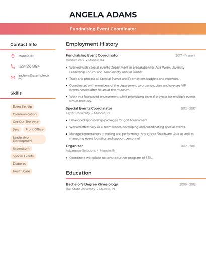 Fundraising Event Coordinator Resume