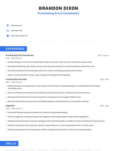 Fundraising Event Coordinator Resume