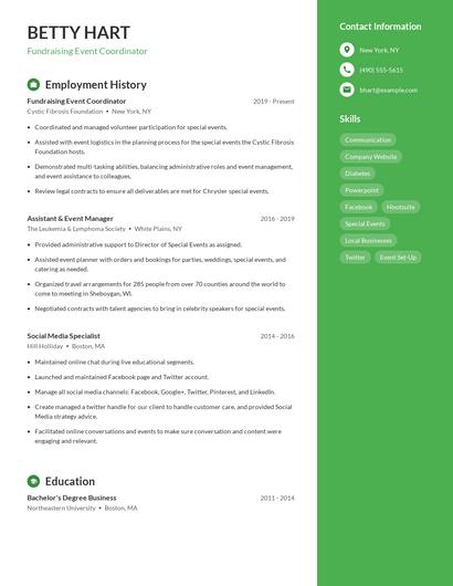 Fundraising Event Coordinator Resume