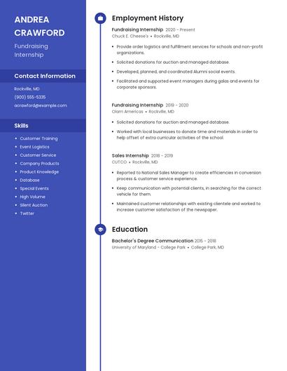 Fundraising Internship Resume