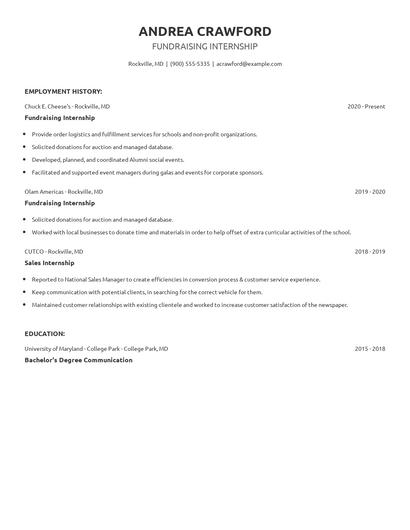 Fundraising Internship Resume