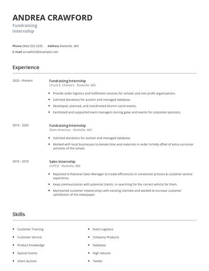 Fundraising Internship Resume