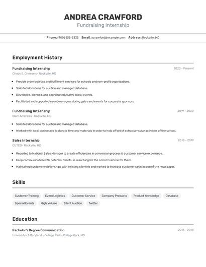 Fundraising Internship Resume
