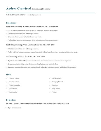 Fundraising Internship Resume