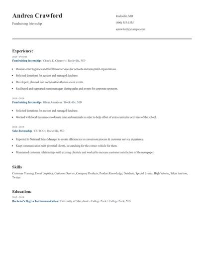 Fundraising Internship Resume