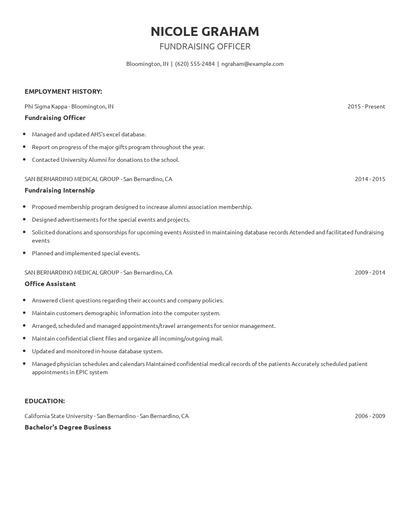 Fundraising Officer Resume