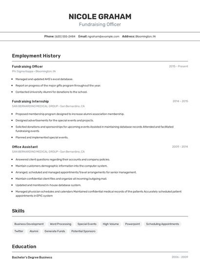 Fundraising Officer Resume