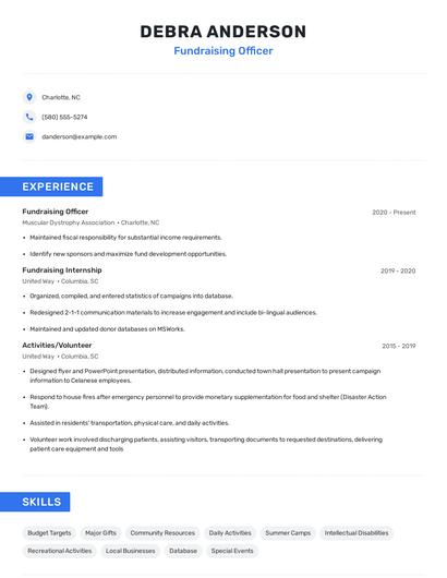 Fundraising Officer Resume