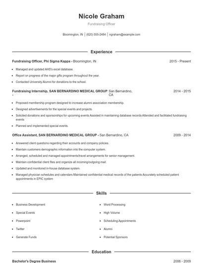 Fundraising Officer Resume