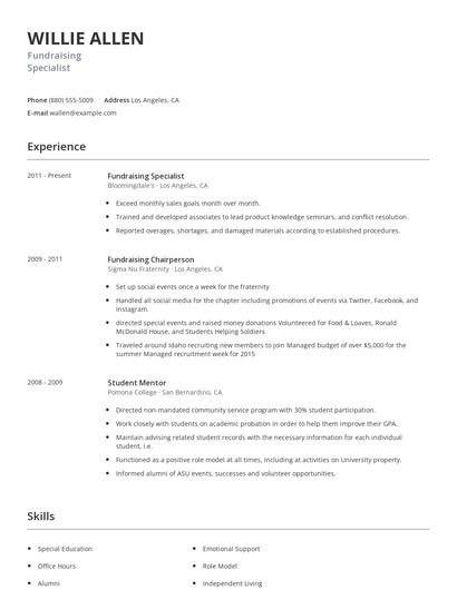 Fundraising Specialist Resume