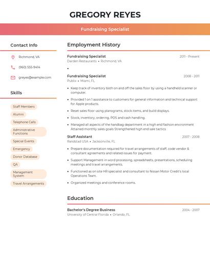 Fundraising Specialist Resume