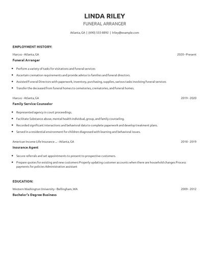 Funeral Arranger Resume