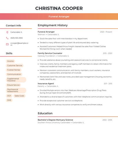 Funeral Arranger Resume