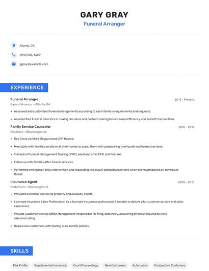 Funeral Arranger Resume