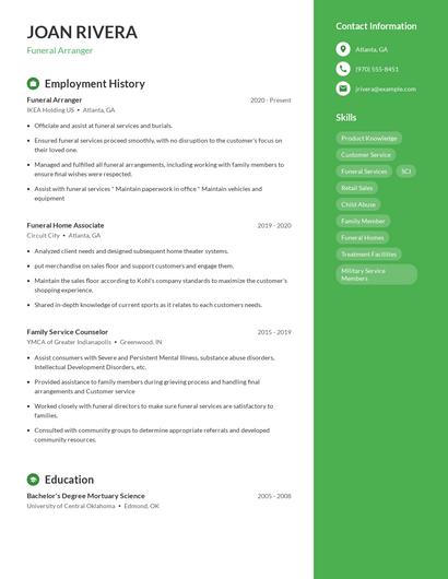 Funeral Arranger Resume