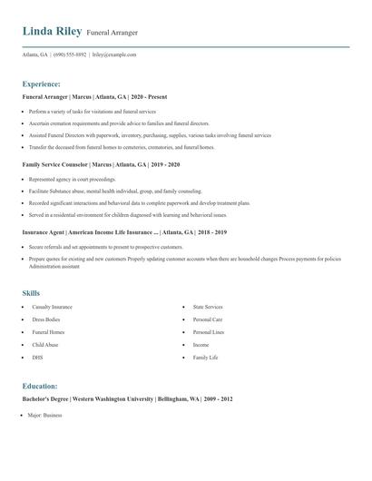 Funeral Arranger Resume