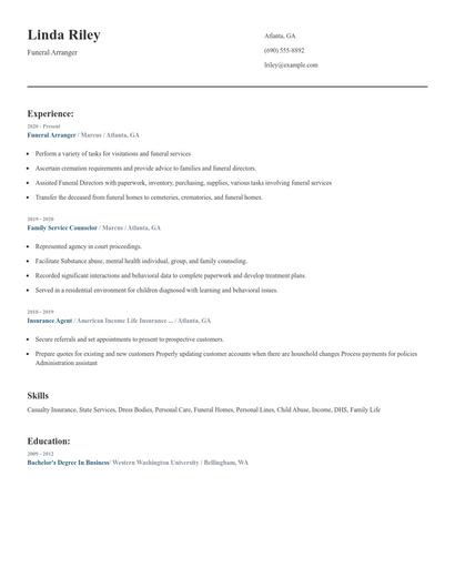 Funeral Arranger Resume