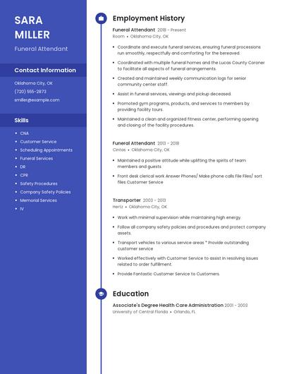 Funeral Attendant Resume