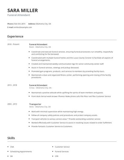 Funeral Attendant Resume