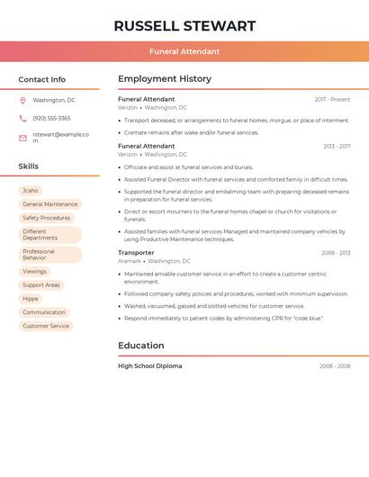 Funeral Attendant Resume