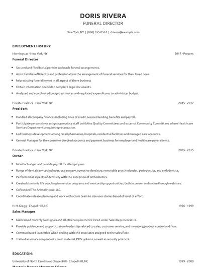 Funeral Director Resume