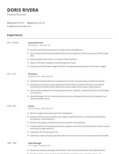 Funeral Director Resume