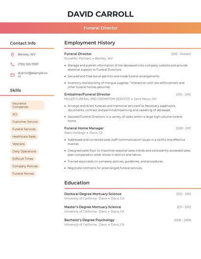 Funeral Director Resume