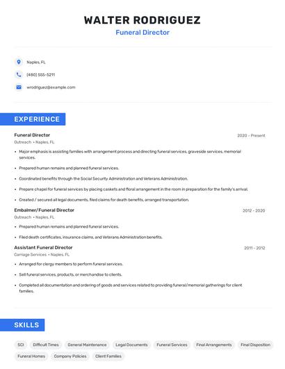 Funeral Director Resume