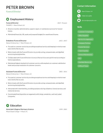 Funeral Director Resume