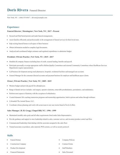 Funeral Director Resume