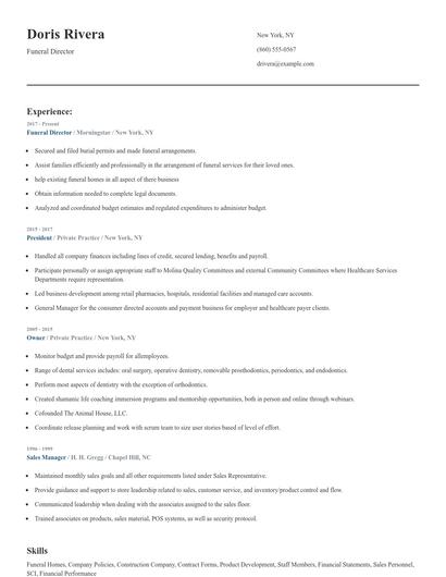 Funeral Director Resume