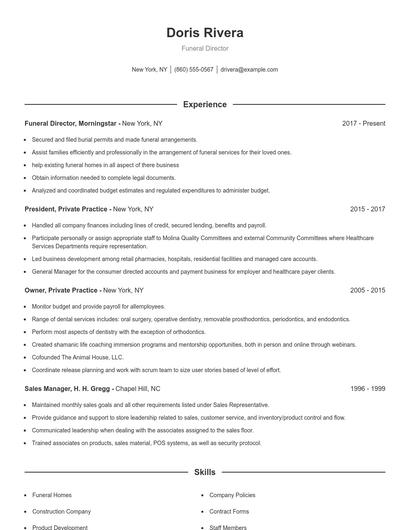 Funeral Director Resume