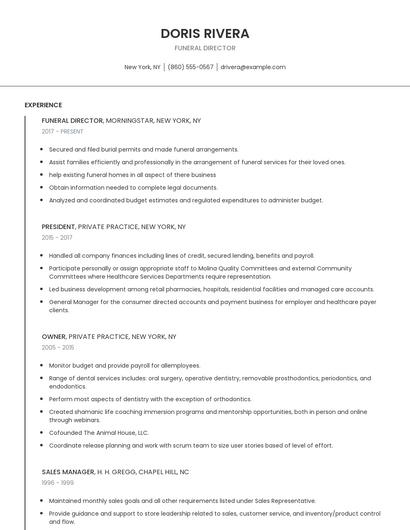 Funeral Director Resume