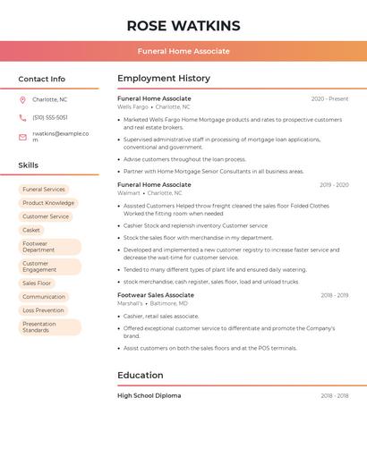 Funeral Home Associate Resume